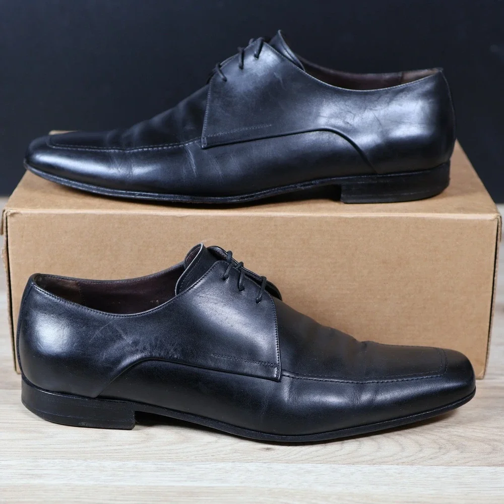 Bruno Magli Shoes Mens Size 11 Black Dress Derby Leather Apron Toe Made in Italy